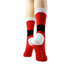 Another back view of the socks on mannequin legs, showcasing the sock's branding.