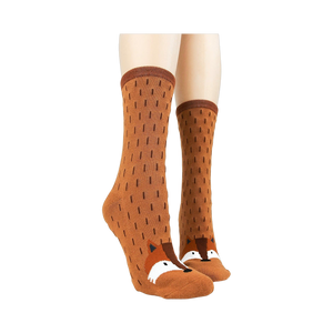 Lifestyle shot showing the fox socks on a person's feet. 