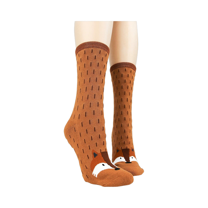 Lifestyle shot showing the fox socks on a person's feet. 