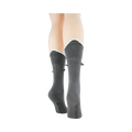 Back view of grey Shark Bite 3D socks on a mannequin leg, showcasing the scalloped cuff.