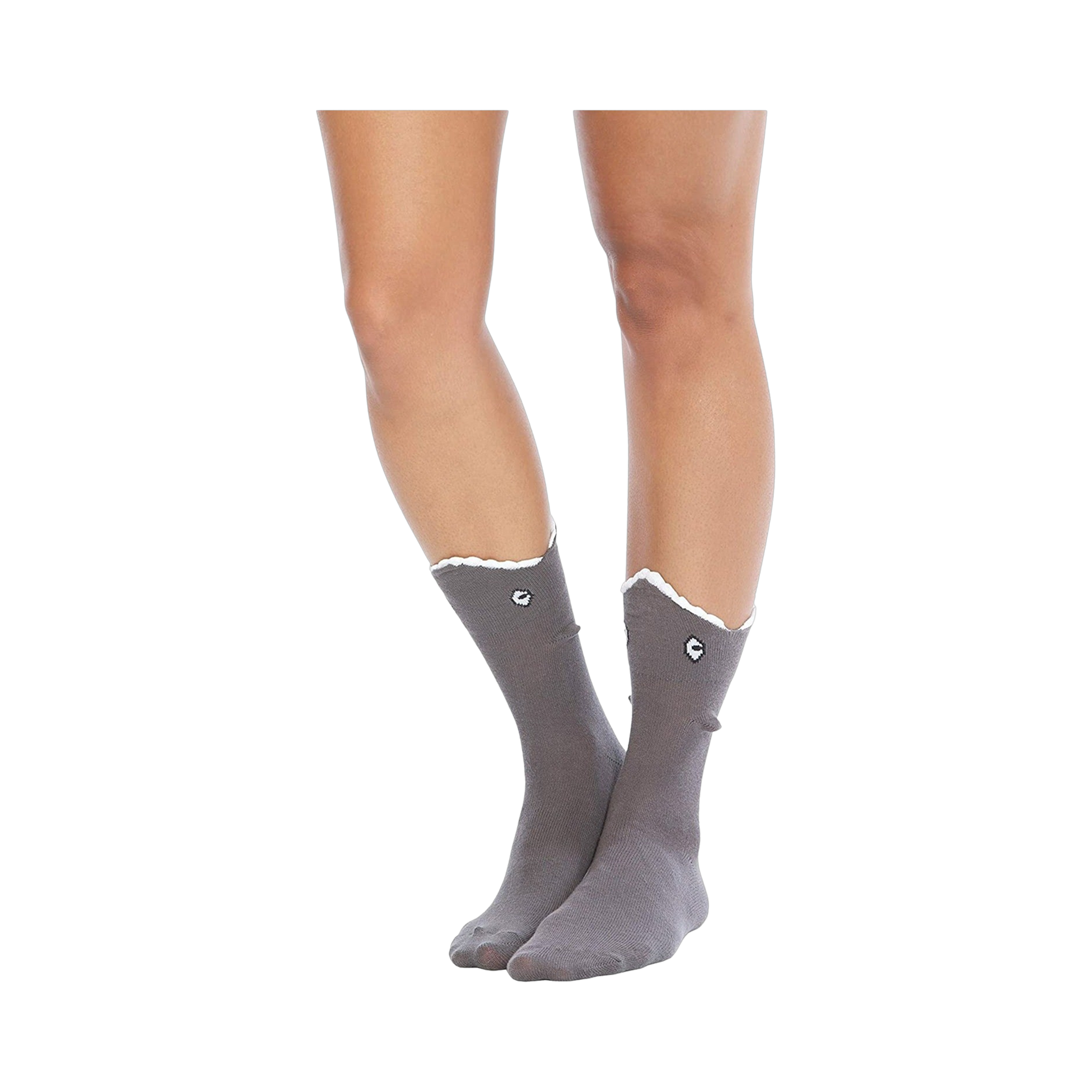 Flat lay showcasing both grey and blue Shark Bite 3D socks.