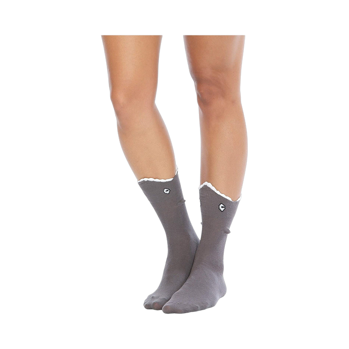 Flat lay showcasing both grey and blue Shark Bite 3D socks.