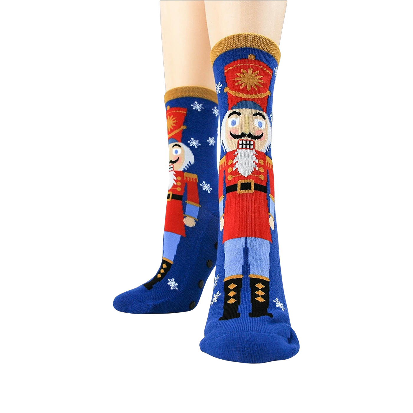 Close-up showcasing the detailed Nutcracker illustration on the socks.