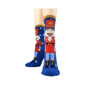 Close-up showcasing the detailed Nutcracker illustration on the socks.