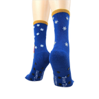 Another view of the socks worn by a model, emphasizing the fit and design.