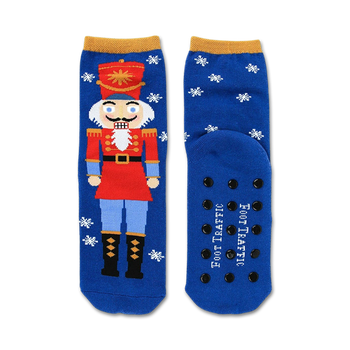nutcracker non-skid slipper christmas themed womens blue novelty crew socks
