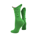 Green 3D alligator novelty socks with textured bumps, pink "teeth" cuff, and yellow eye detail. Playful crew socks.