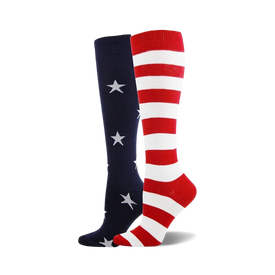 stars and stripes usa themed womens red novelty knee high socks