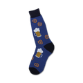 Blue crew socks with a fun print of beer steins and pretzels. A quirky and comfortable choice for everyday wear.
