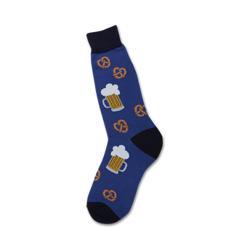 beer and pretzel beer themed mens blue novelty crew socks