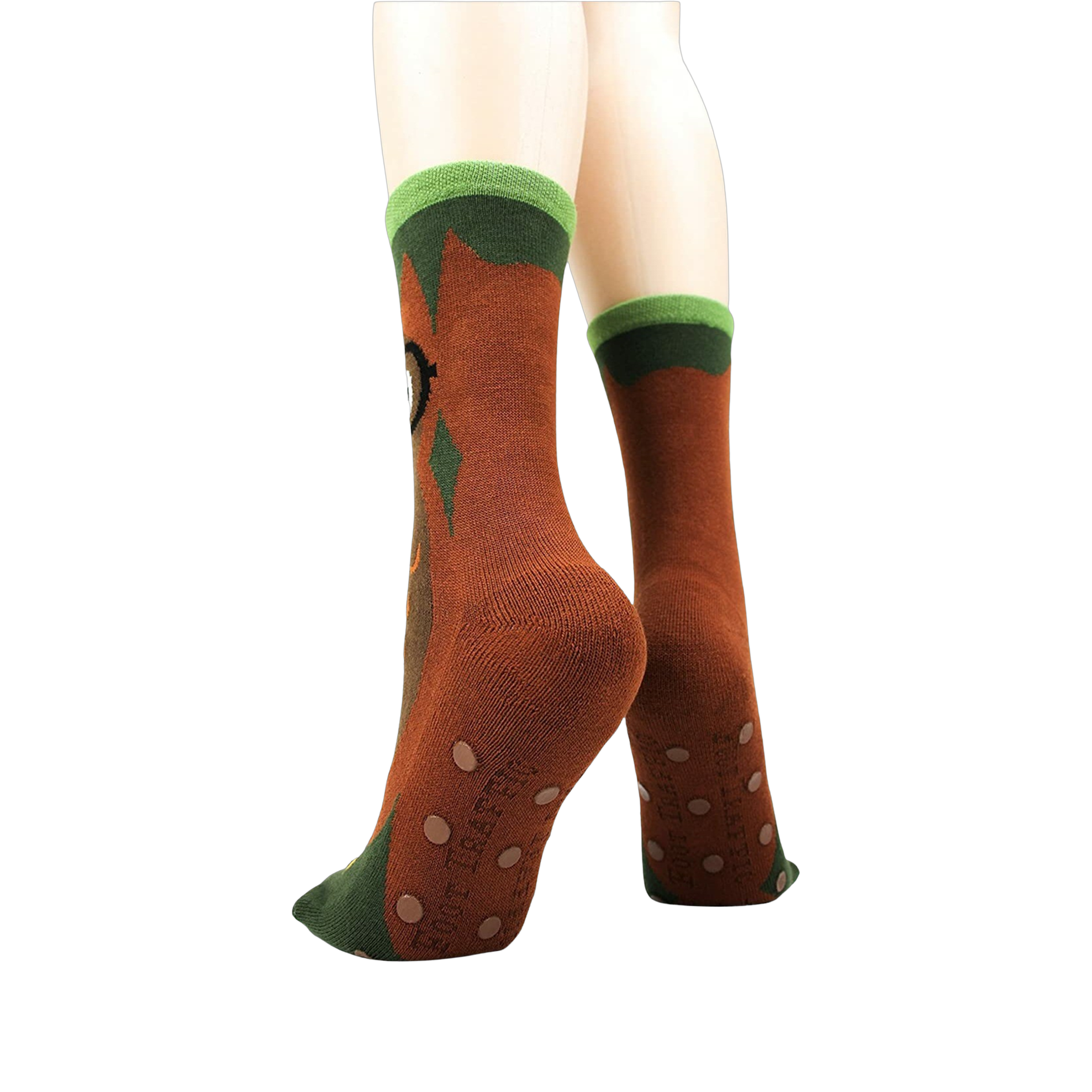 Back view of socks on a model showing the non-skid grip.