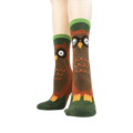 Close-up of the socks' front showing the owl design detail.