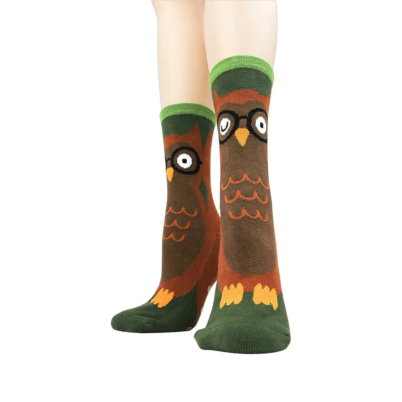 Close-up of the socks' front showing the owl design detail.