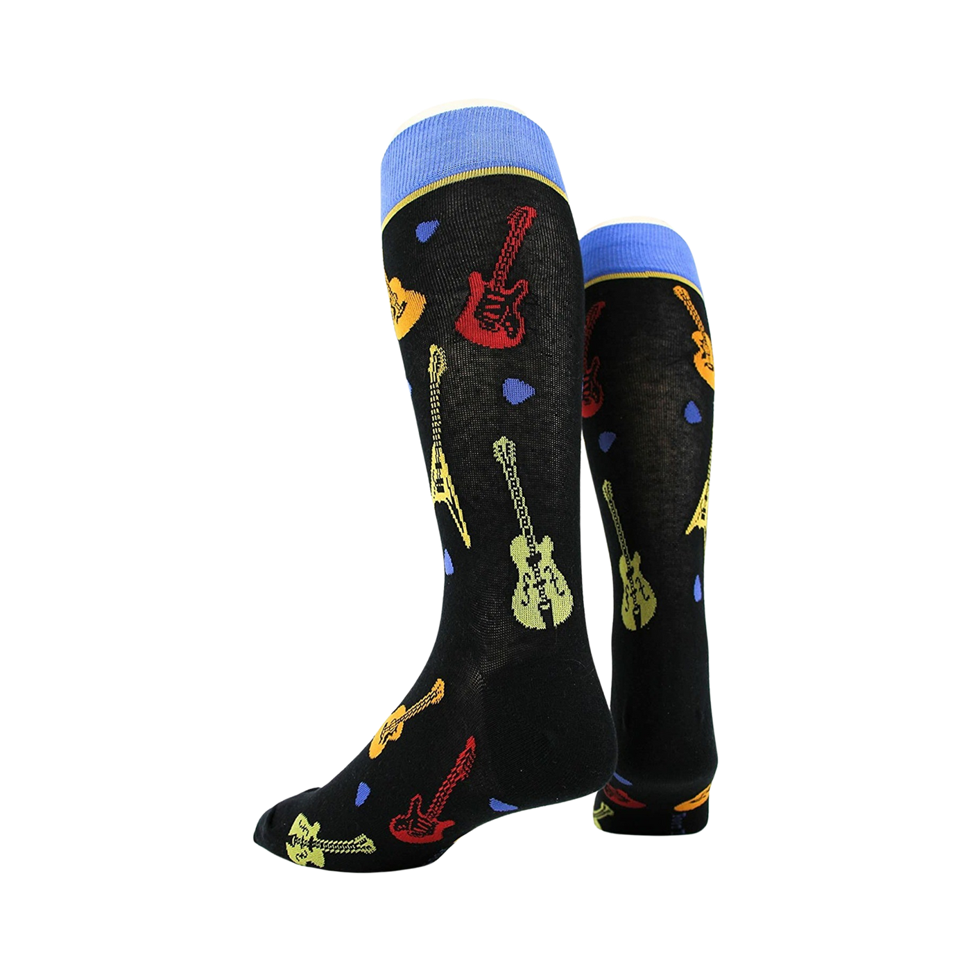 Another view of the guitar socks on a mannequin.