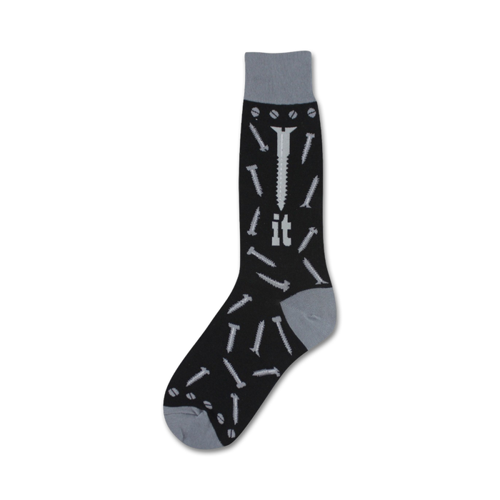 mens crew socks with gray construction screw pattern and 