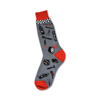 gray mens crew mechanics socks with red accents