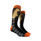 Pair of Guitar Neck socks on a mannequin, showcasing the full design.