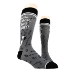 Pair of 'I'm the Coach' socks on a mannequin, showing the full design.