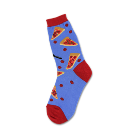 crew-length pizza slice socks for women in red, orange, and yellow. 