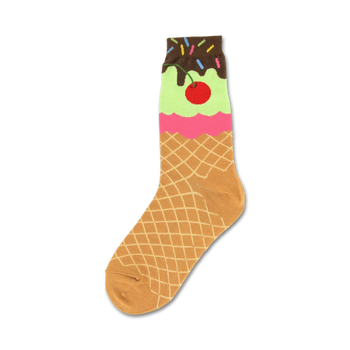 mid-calf womens crew socks with ice cream cone pattern  