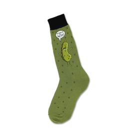 mens crew socks with cartoon pickle graphic wearing a yarmulke and "i'm kind of a big dill" text.  