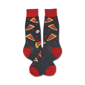 mens pizza slice pattern crew socks with red toe and cuff   