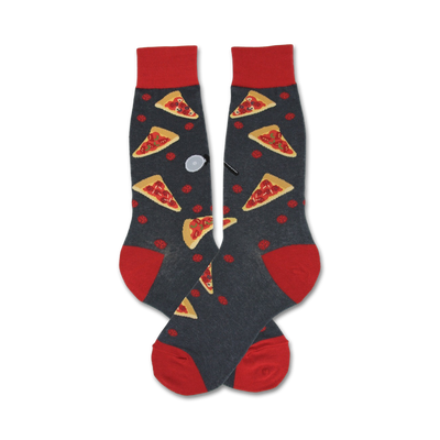 mens pizza slice pattern crew socks with red toe and cuff   