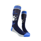 Lifestyle shot of two 'Drum Set' socks on a mannequin, showing the full design.