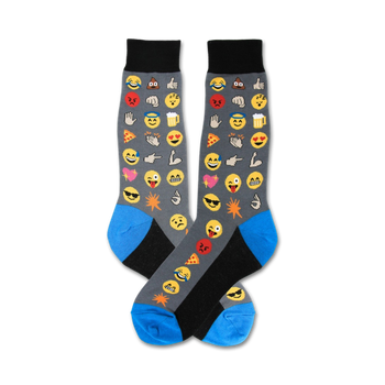  novelty men's emoji socks with blue toes and heels.  