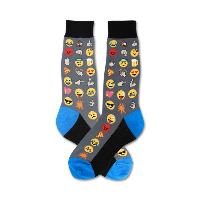  novelty men's emoji socks with blue toes and heels.   }}
