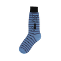 Blue striped sock with black cuff, a black cat silhouette, trailing paw prints, and Crazy Cat Dude text.