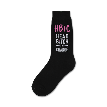 head bitch in charge funny themed womens black novelty crew socks