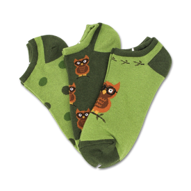 owl 3 pack owl themed womens green novelty ankle socks