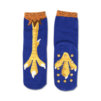 chicken feet non-skid slipper chicken themed womens blue novelty crew socks