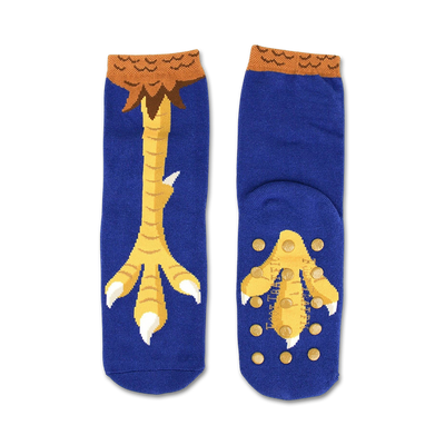 womens blue crew chicken feet non-skid slipper socks   