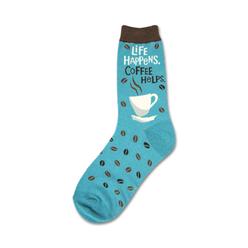 life happens coffee helps coffee themed womens blue novelty crew socks