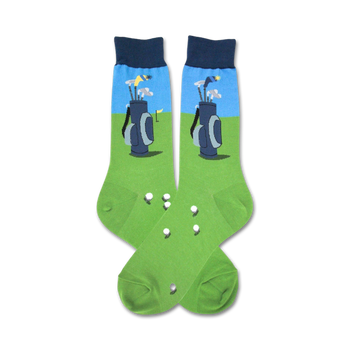 golfbag golfing themed mens green novelty crew socks