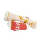Lifestyle shot of Mama Bear socks on a person's feet, showcasing how they look when worn.