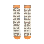 Pair of 'Looking Sharp' hedgehog socks laid flat, showcasing the full design.