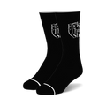Pair of black crew socks with a white 'Fuck This Shit' logo.  Simple design, casual style.