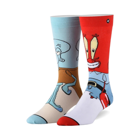 cartoon squidward & mr. krabs blue red novelty socks - crew length (unisex)   