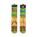 Teenage Mutant Ninja Turtles crew socks.  Raphael and Leonardo's faces are featured, with green, orange, red and blue colors.