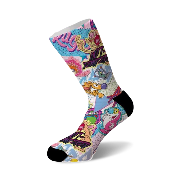 white crew socks featuring colorful characters from the nickelodeon tv show 
