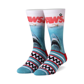 jaws shark themed mens & womens unisex multi novelty crew socks