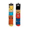 Pair of crew socks featuring Hey Arnold! characters Arnold and Gerald. Arnold's sock is yellow, blue, and orange. Gerald's is red, blue, and black.