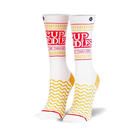  white cup noodles patterned crew socks    