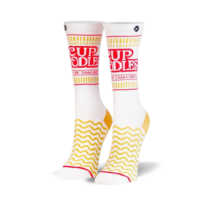  white cup noodles patterned crew socks     }}