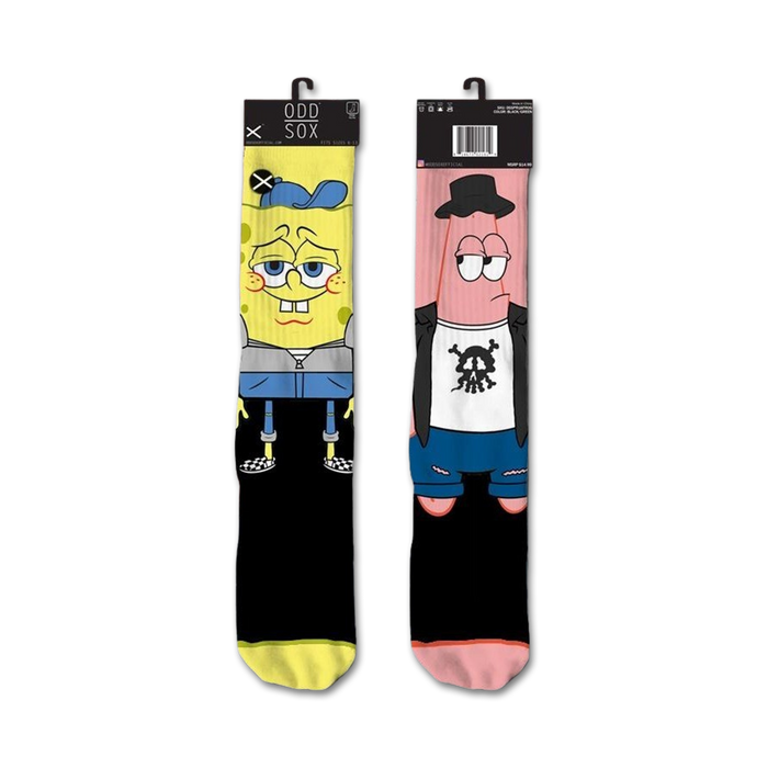 spongebob and patrick crew socks, black, men's and women's, spongebob and patrick cartoon characters,  hipster, fun    }}
