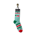 Lifestyle shot showing a single Mountain Dew sock hanging on a retail display.