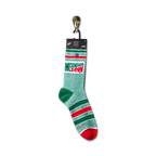 Lifestyle shot showing a single Mountain Dew sock hanging on a retail display.